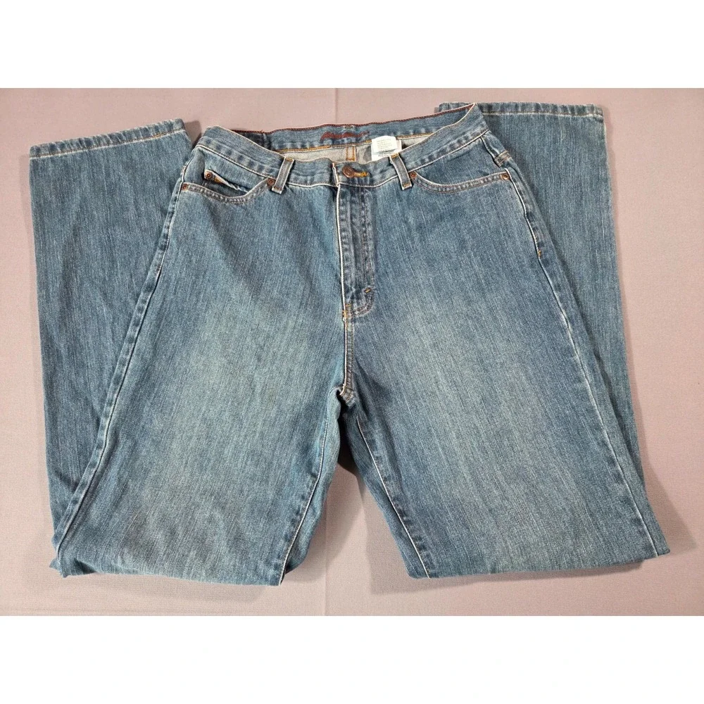 Eddie Bauer Jeans Womens 12 Tall Blue Denim Outdoor Durable Trails Pants